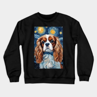 Cavalier King Charles Spaniel Dog Breed Painting in a Van Gogh Starry Night Art Style Crewneck Sweatshirt